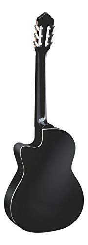 Ortega Guitars 6 String Family Series Pro Solid Top Thinline Acoustic-Electric Nylon Classical Guitar w/Bag, Right (RCE145BK)