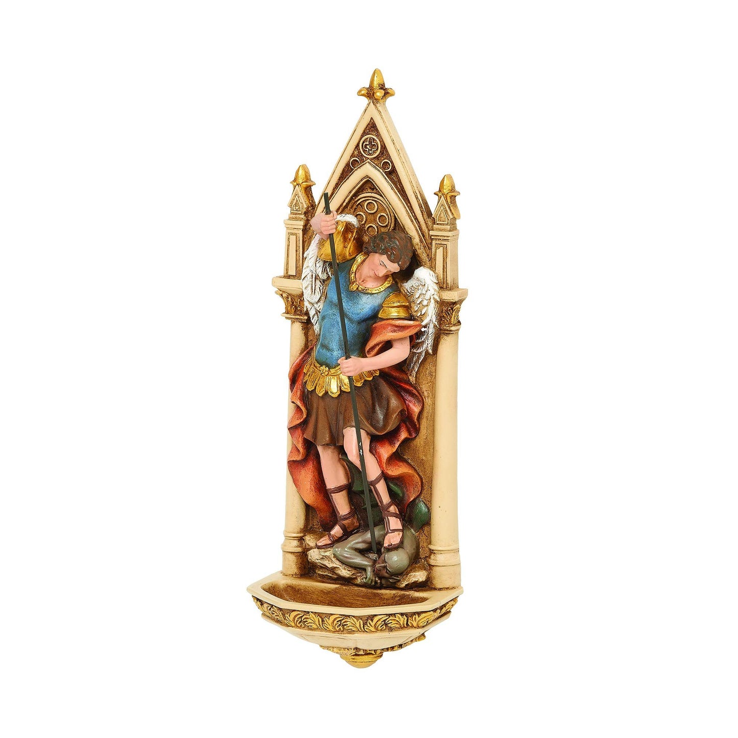 Joseph's Studio by Roman - St Michael Holy Water Font, Renaissance Collection, 7.75" H, Resin and Stone, Religious Gift, Decoration, Collection, Durable, Long Lasting