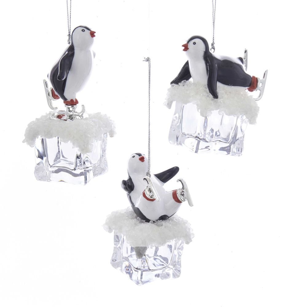 Kurt Adler 4.25" Plstc Penguin On Ice Ornament 3/A