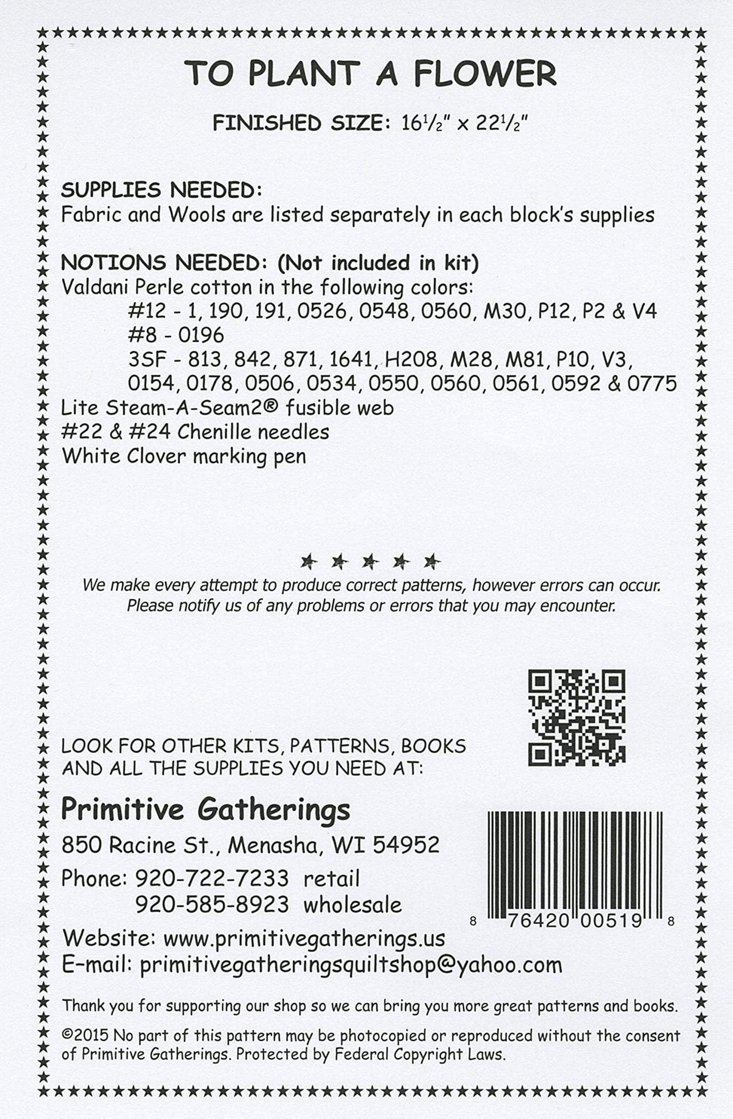 To Plant a Flower Garden Wool Applique Primitive Gatherings Quilt Pattern