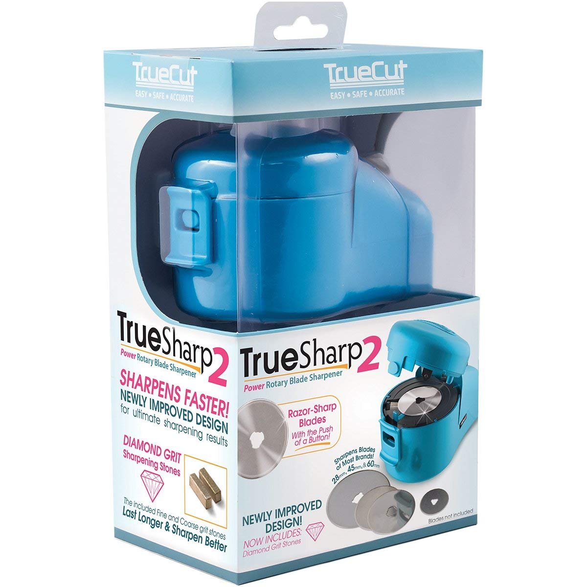TrueCut TrueSharp 2 Rotary Cutter Blade Sharpener – Fast, Easy Diamond Grit Sharpener for 28mm, 45mm & 60mm Blades – Quilting and Sewing Tool