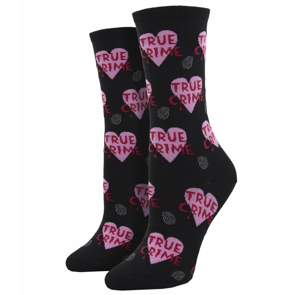 Socksmith Women's Crew True Crime Socks, Black, 5-10.5