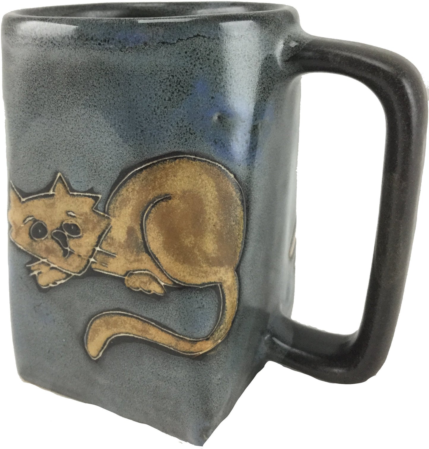 One (1) MARA STONEWARE COLLECTION - 12 Oz Coffee Cup Collectible Square Bottom Blue Dinner Mug - Kitten Cats Design