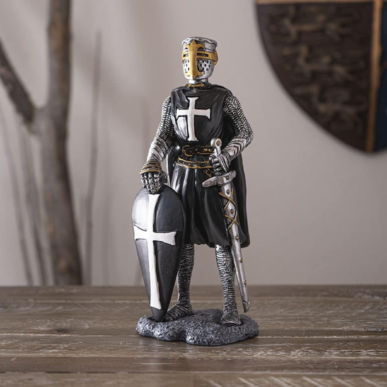 Pacific Trading Crusader Knight with Shield Figurine 8 Inch Black