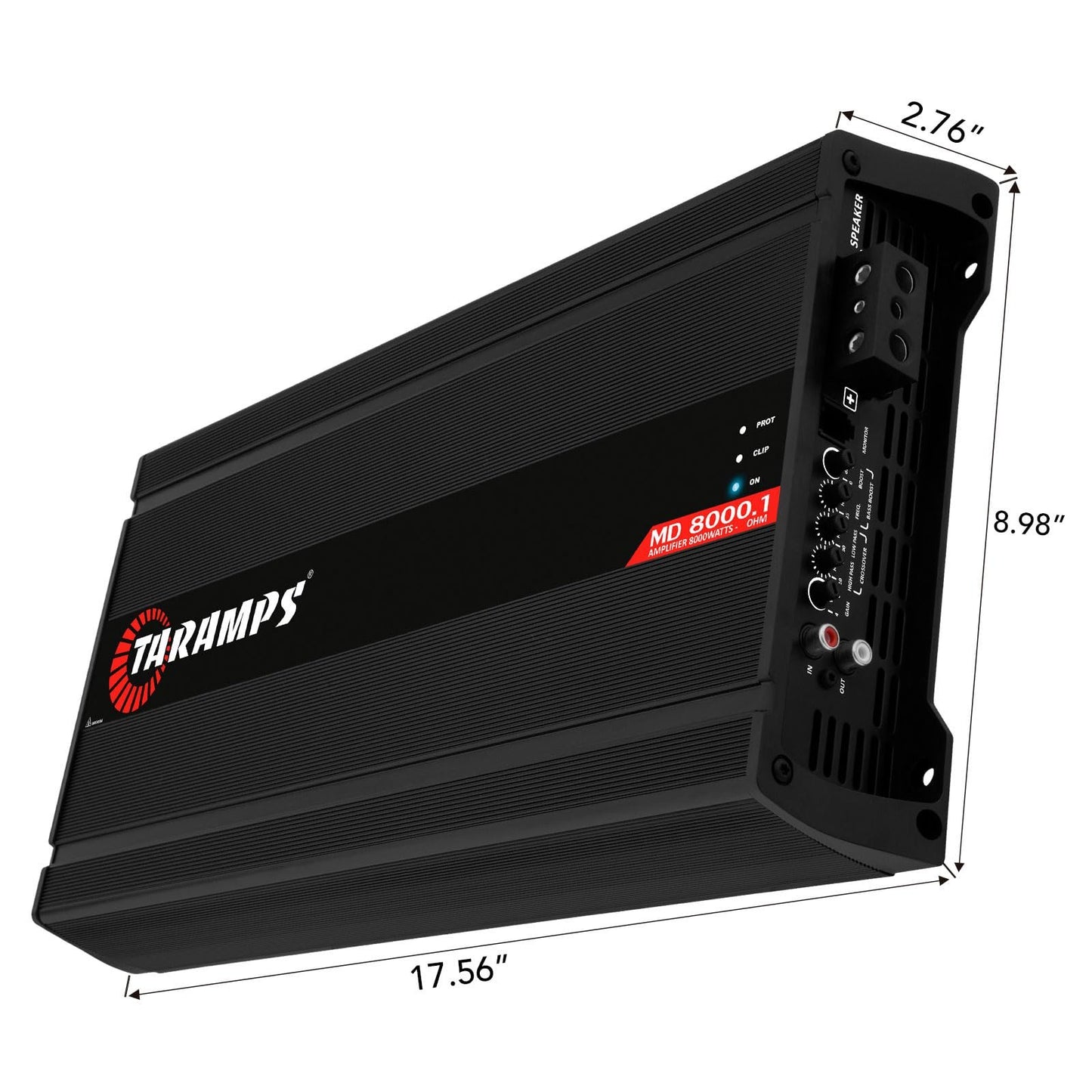 Taramps MD 8000.1 Monoblock Amplifier 2 Ohms 8000 Watts Rms 1 Channel Powerful Full Range Amp Car Audio System, Dual Input Crossover Bass Boost Class D
