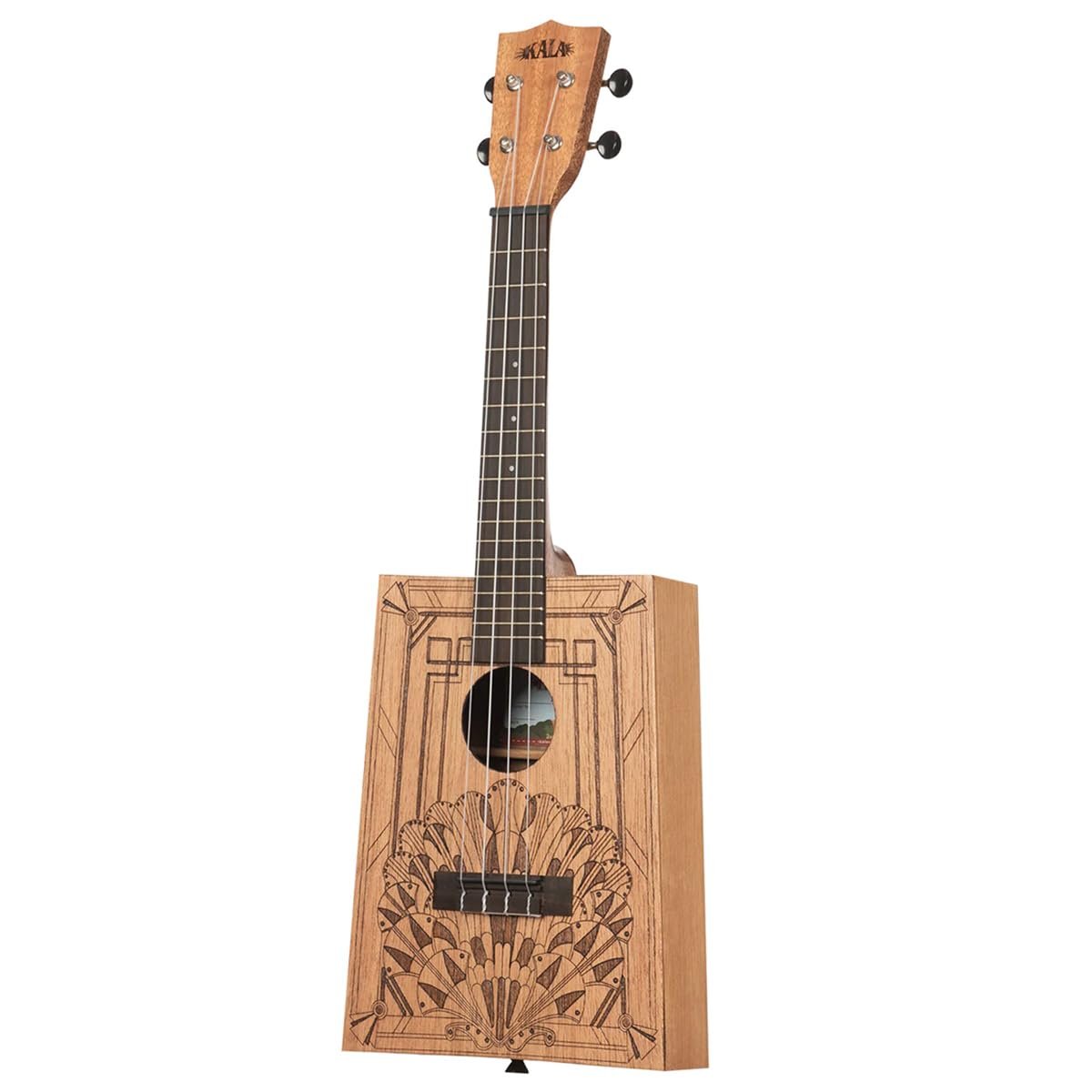 Kala Brand Music Co. Cigar Box Ukulele, 4-String, Right, Natural, Concert (KA-CB-Deco-C-W-Bag)