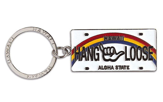 Welcome to the Islands Hawaiiana Keychain Metal License Plate Hang Loose