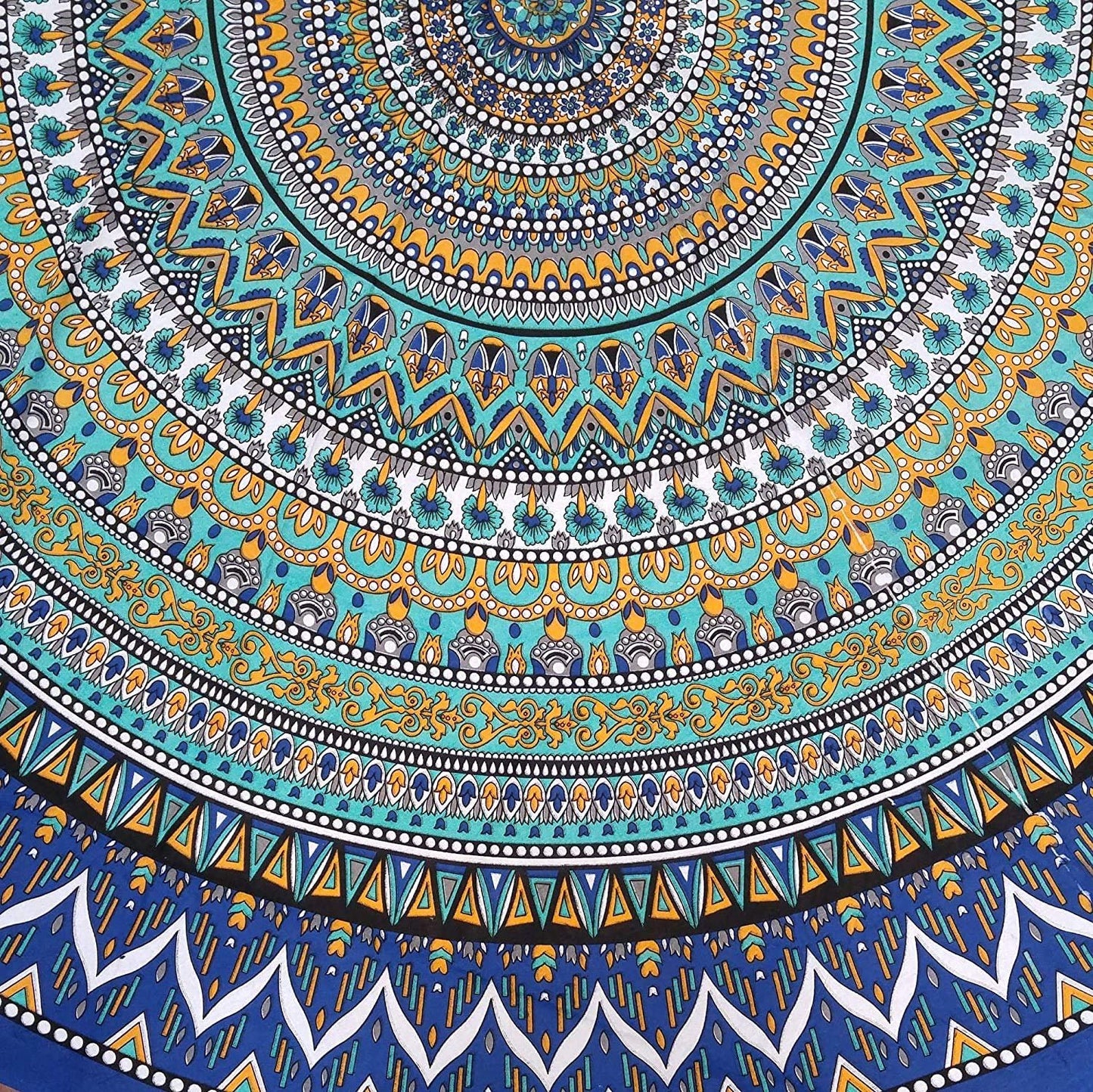 India Arts Geometric Pattern Round Cotton Tablecloth 90" x 90" Multi Color