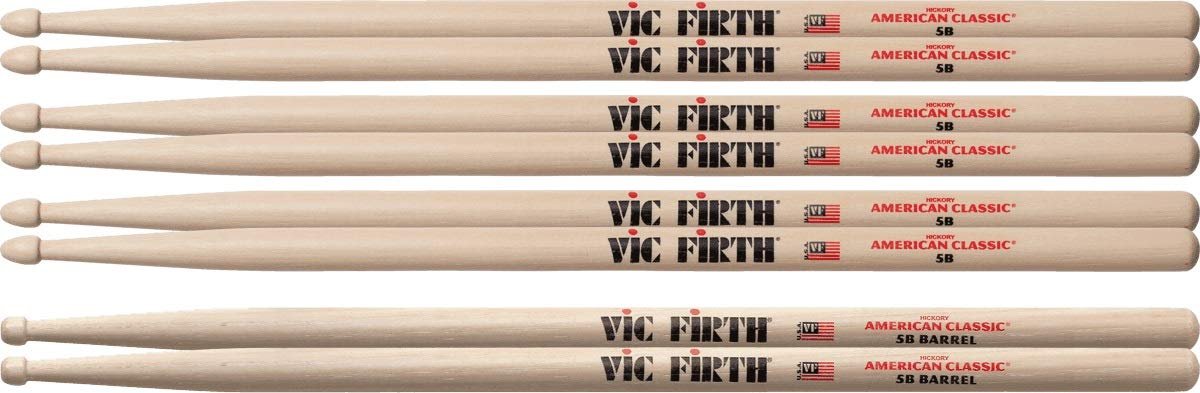 Vic Firth 5B 3-Pack with FREE 5B Barrel Tip