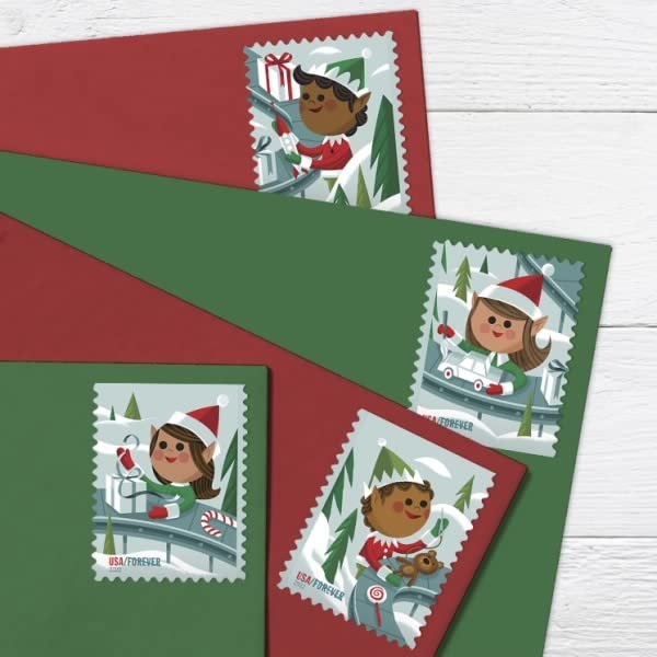 USPS Holiday Elves (Booklet of 20) Christmas Celebrations First-Class Mail Forever Postage Stamps 2022Scott #5722-5725