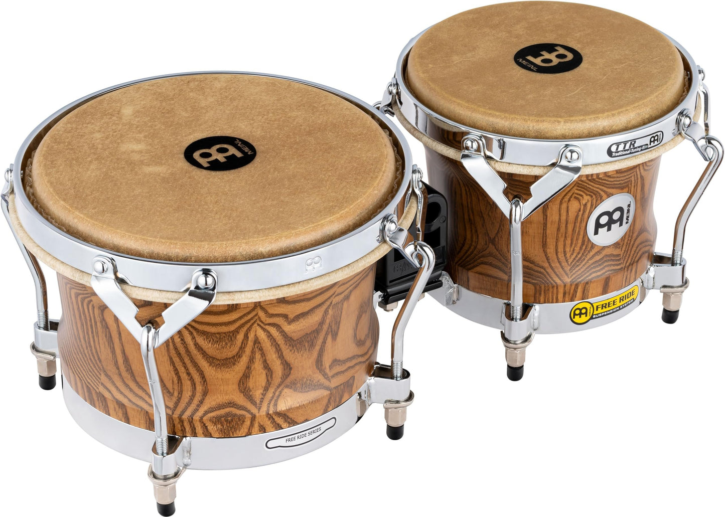 Meinl Percussion WB500ZFA-M Free Ride Series Woodcraft Bongos, Zebra Finished Ash - Matte