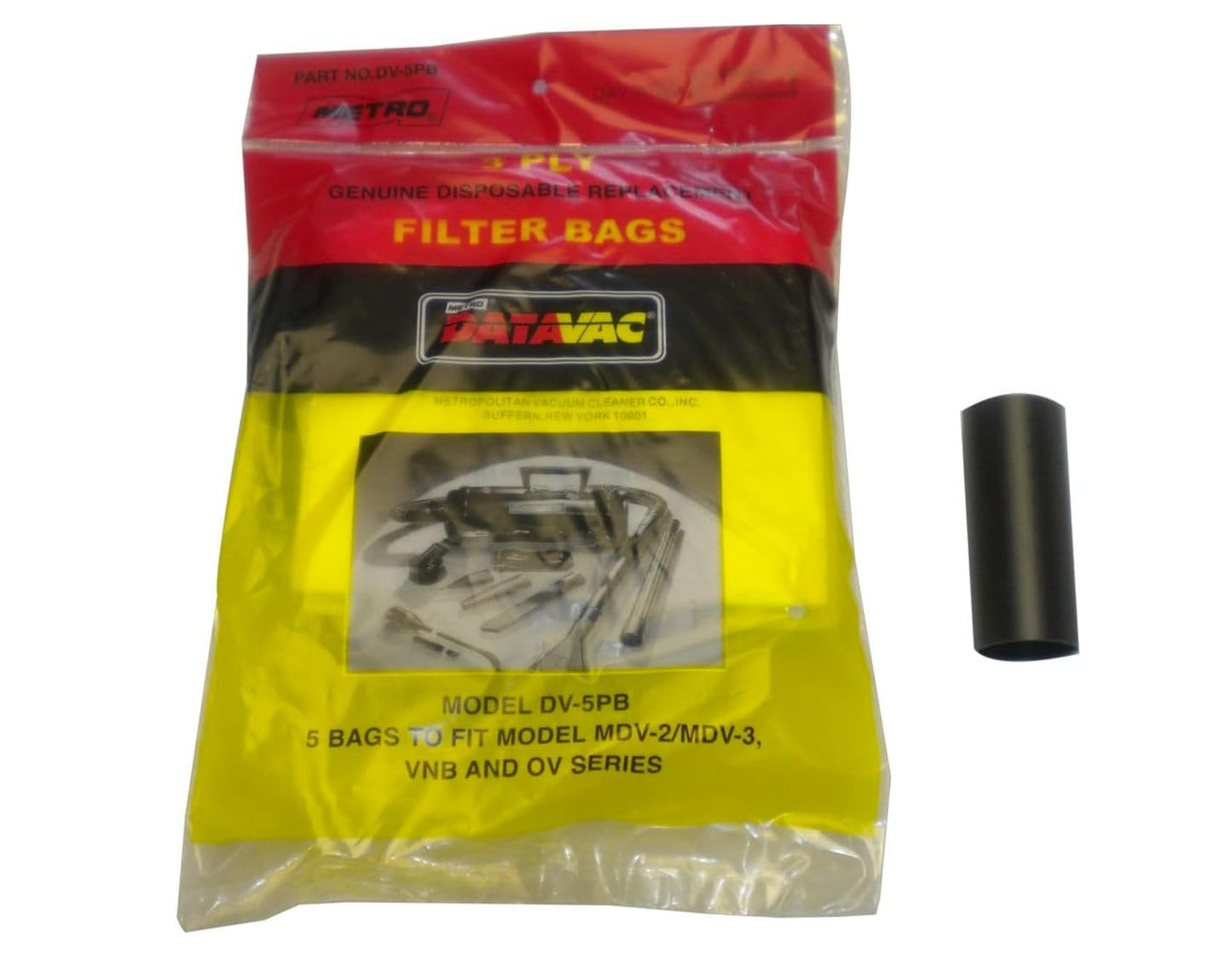 MetroVac DV-5PBA Disposable Bags w/Adaptor Tube - Replacement Bag for DV3, VNB - Long-Lasting, Convenient & Sanitary Vacuum Cleaner Dust Bag