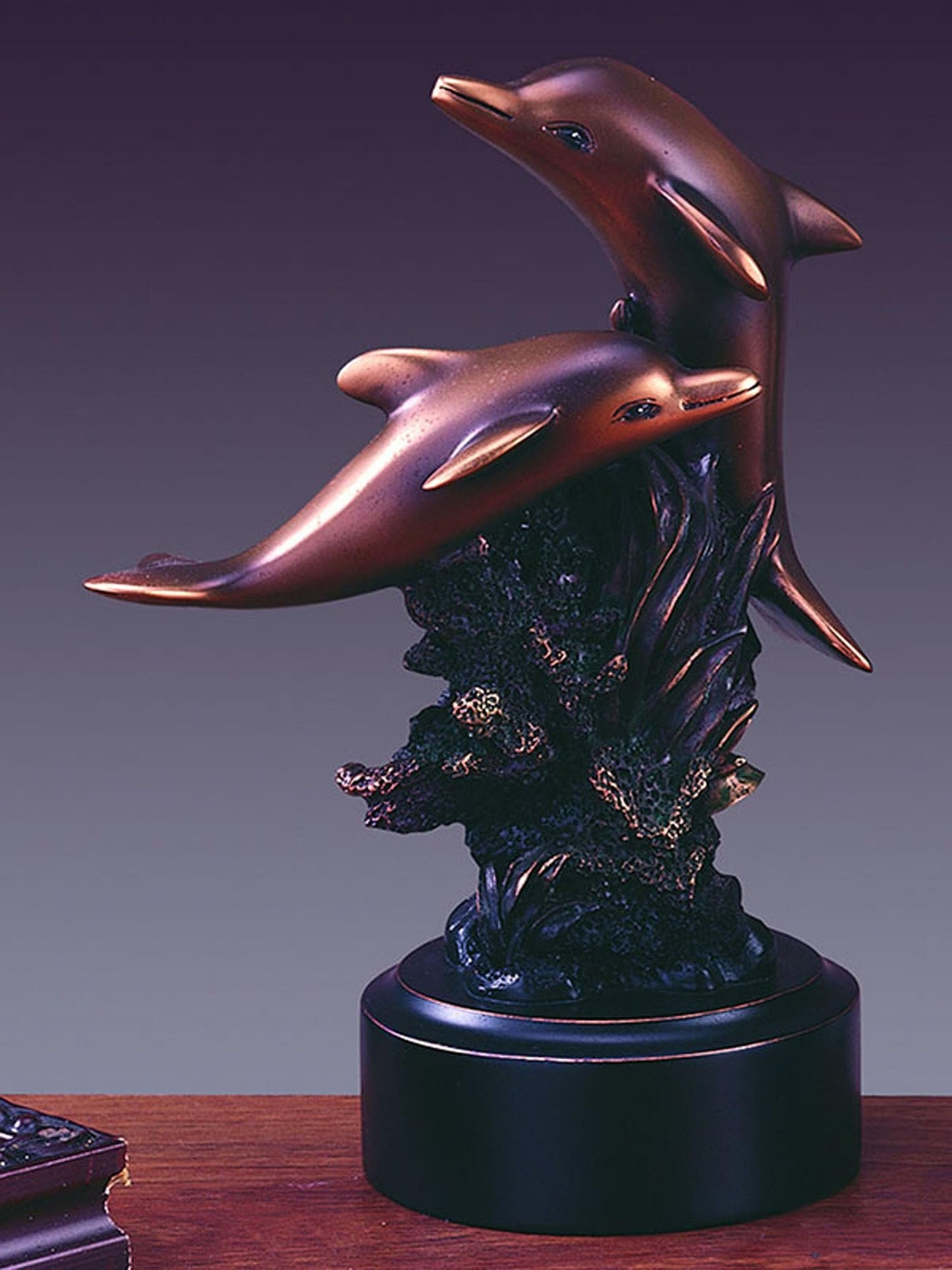 Two Playing Dolphins Statue - Bronze Finish Figurine
