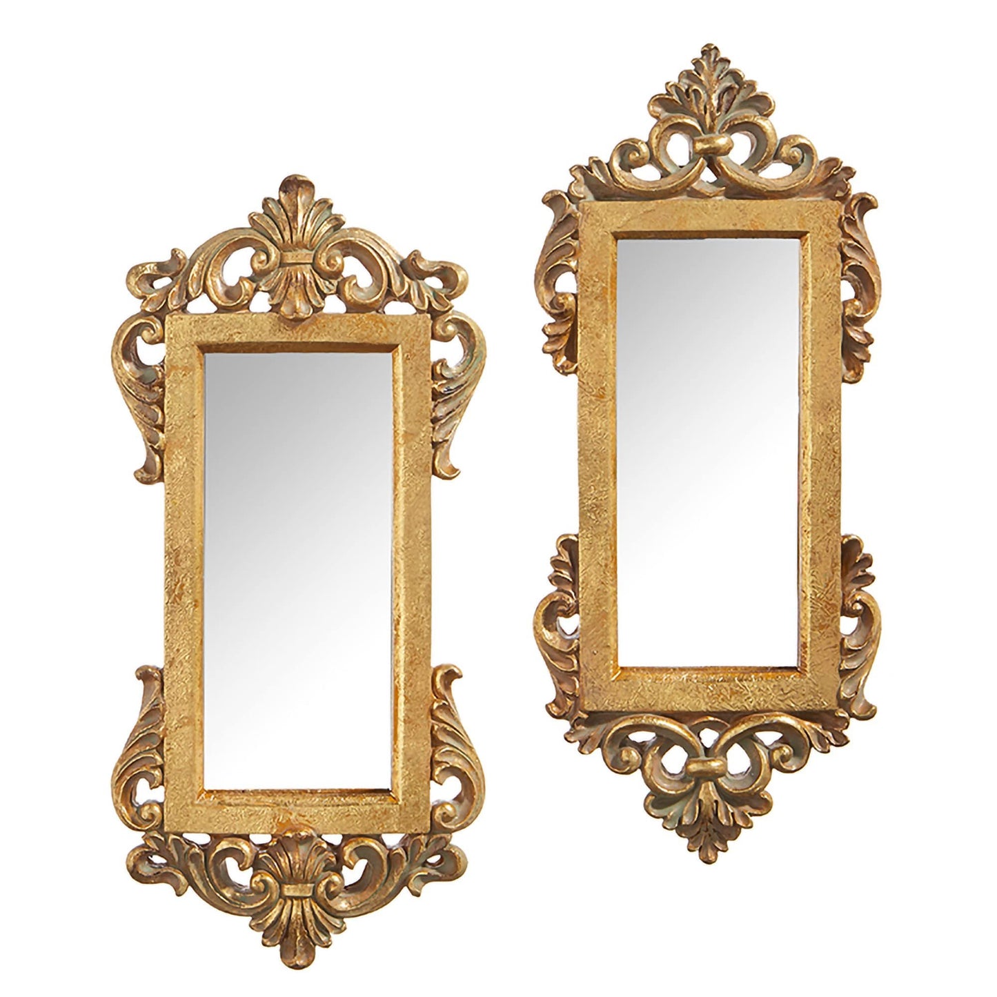 RAZ Imports 2023 Paris Apartment 12" Vintage Gold Leaf Rectangle Mirror, Asst of 2