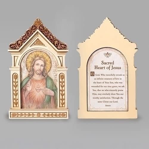 Roman Joseph's Studio Sacred Heart Table Top Shrine Decorative Plaque, 6.25-inch Height, RResin, eligious Decoration