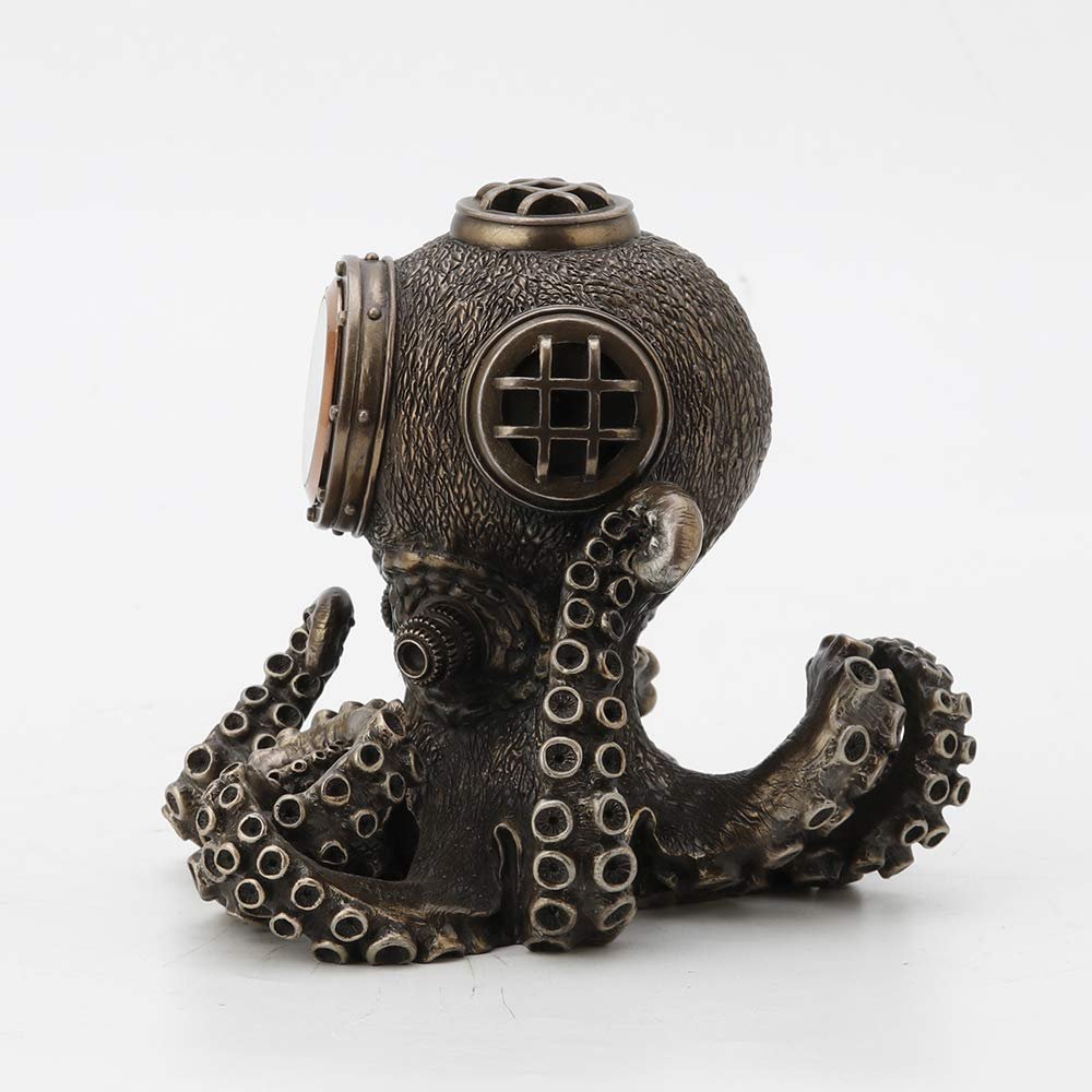Veronese Design 5.2 Inch Steampunk Octopus Diving Bell Clock Men's Gift Cold Cast Bronzed Resin Statue