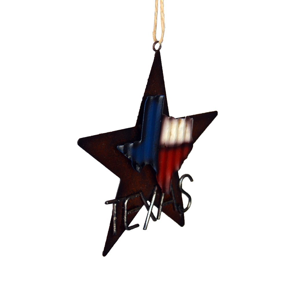 Deleon Collections Western Rustic Lone Star 3-D Texas Map Christmas Ornament - Metal/Tin - or Tree or Wall Hanging