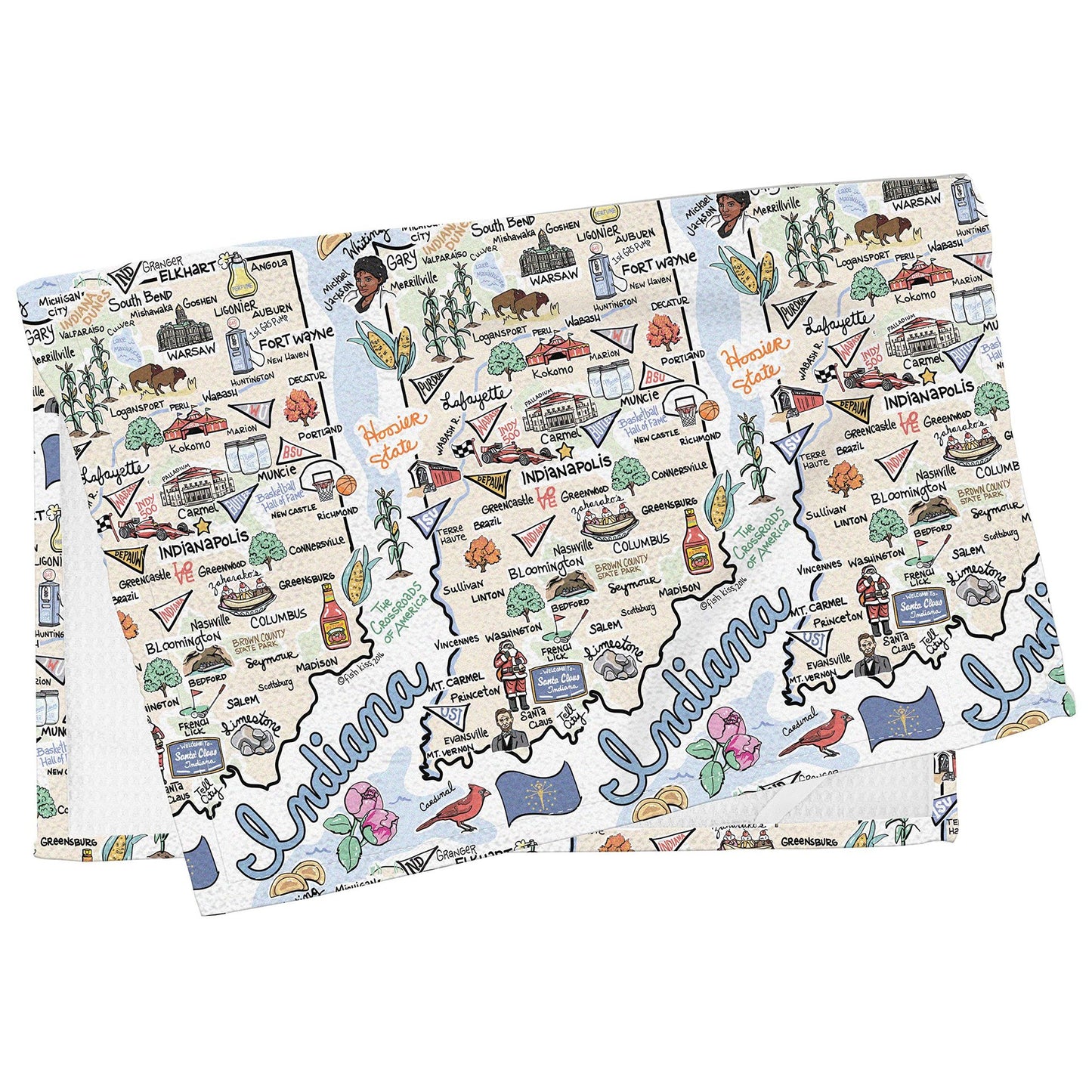Fish Kiss 16"x24" Map Towel is 100% Microfiber Waffle Weave Help You Explore in Detail – Our Super Absorbent & Soft, Machine Washable State Map Towel is Stain & Wrinkle Resistant