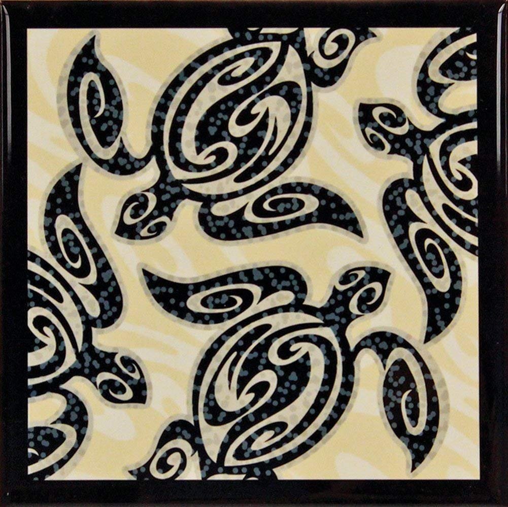 Islander Hawaii Ceramic Tile Trivet Tribal Honu Turtle