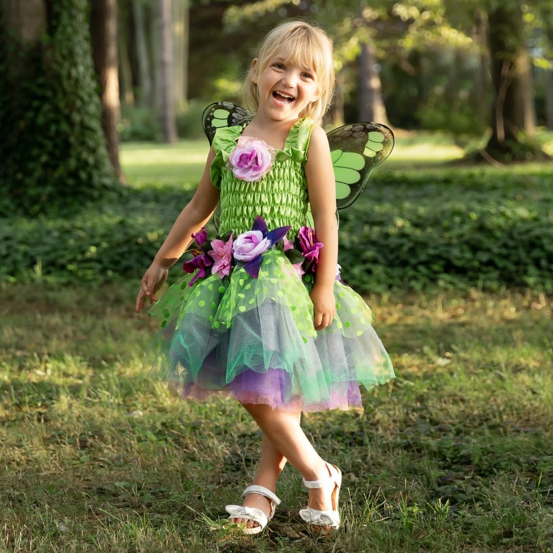 Great Pretenders Fairy Blooms Deluxe Dress with Wings, Green, Medium