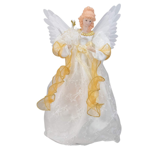 Kurt Adler 14-Inch Fiber Optic Ivory and Gold Animated Angel Treetop