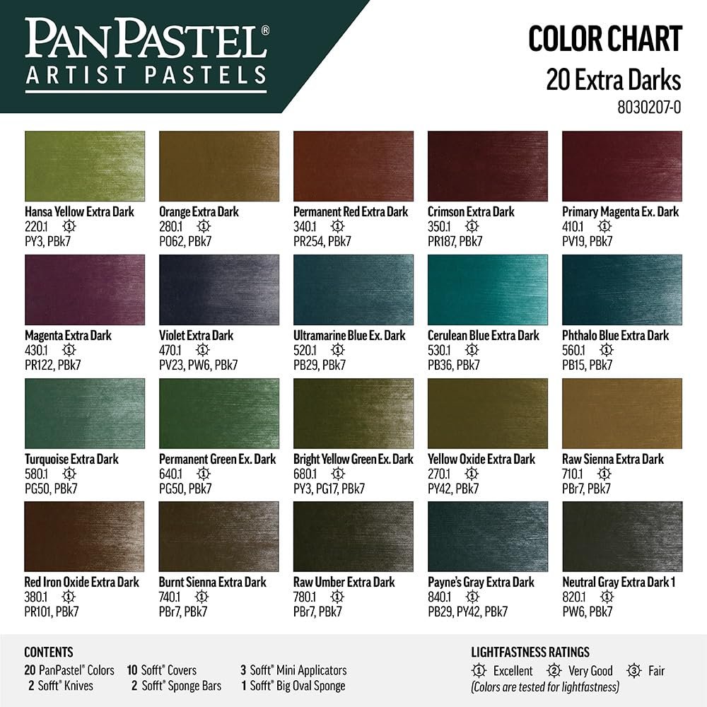 PanPastel Artist Pastels by GOLDEN, Extra Dark Shades Set, 20 Color, Professional Artist Pastels, Unique Pan Format (cake-like)