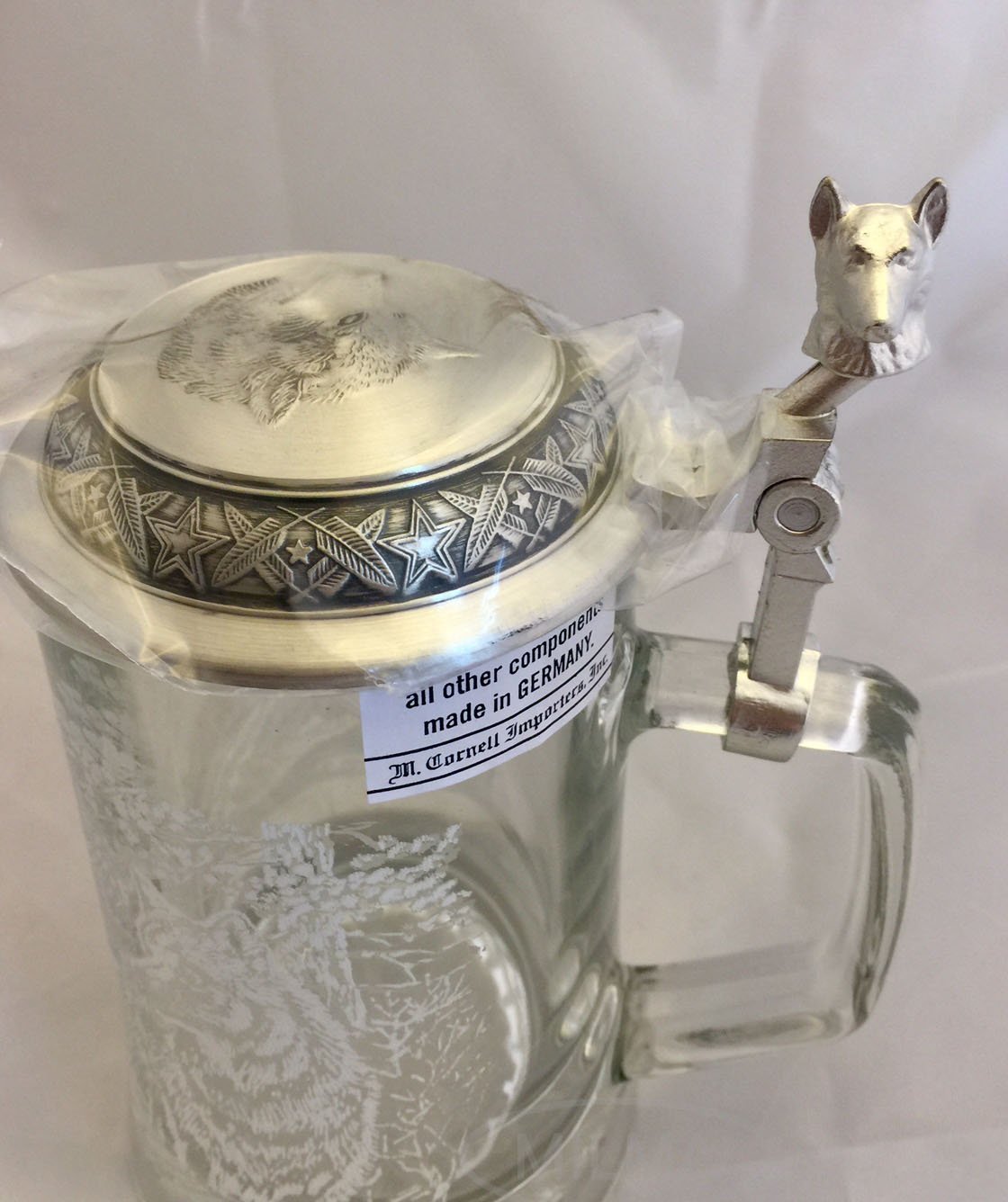 GLASS TIMBER WOLF GLASS BEER STEIN Designed by JAMES MEGER