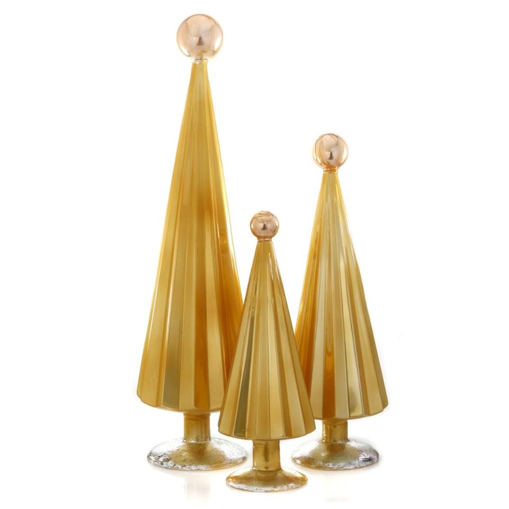 Cody Foster & Co Yellow and Peach Pleated Glass Trees Set of 3 CD-1845-YP