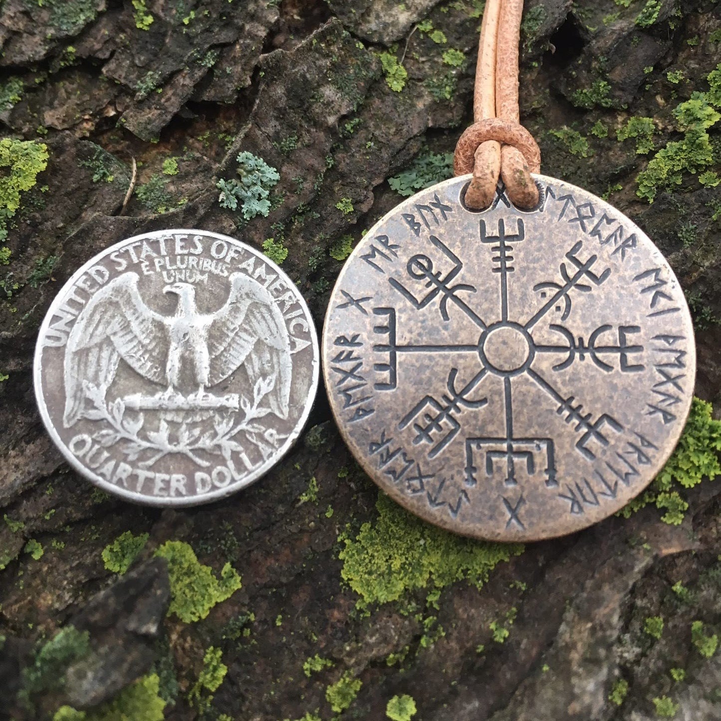 Shire Post Mint Vegvisir Norse Compass Necklace on Leather Cord