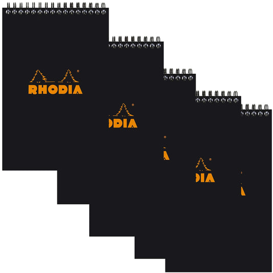 Rhodia Wirebound Notepad - Graph 80 sheets - 6 x 8 1/4 - Black cover, Pack of 5