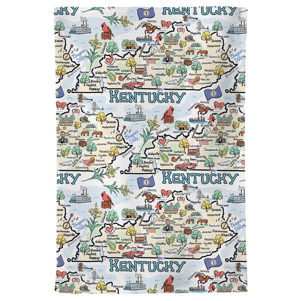 Fish Kiss 16"x24" Map Towel is 100% Microfiber Waffle Weave Help You Explore in Detail – Our Super Absorbent & Soft, Machine Washable State Map Towel is Stain & Wrinkle Resistant