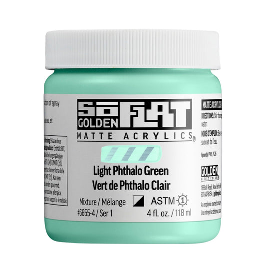SoFlat Matte Acrylics by GOLDEN, Light Phthalo Green, 4 fl. oz. Jar, Professional Acrylic Paint, Semi-Opaque