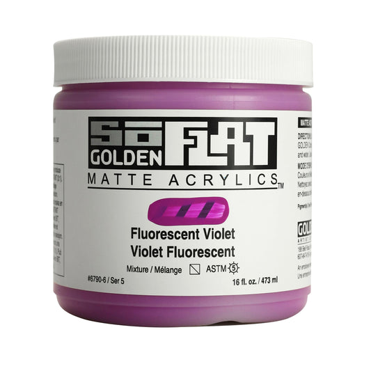 SoFlat Matte Acrylics by GOLDEN, Fluorescent Violet, 16 fl. oz. Jar, Professional Acrylic Paint, Semi-Transparent