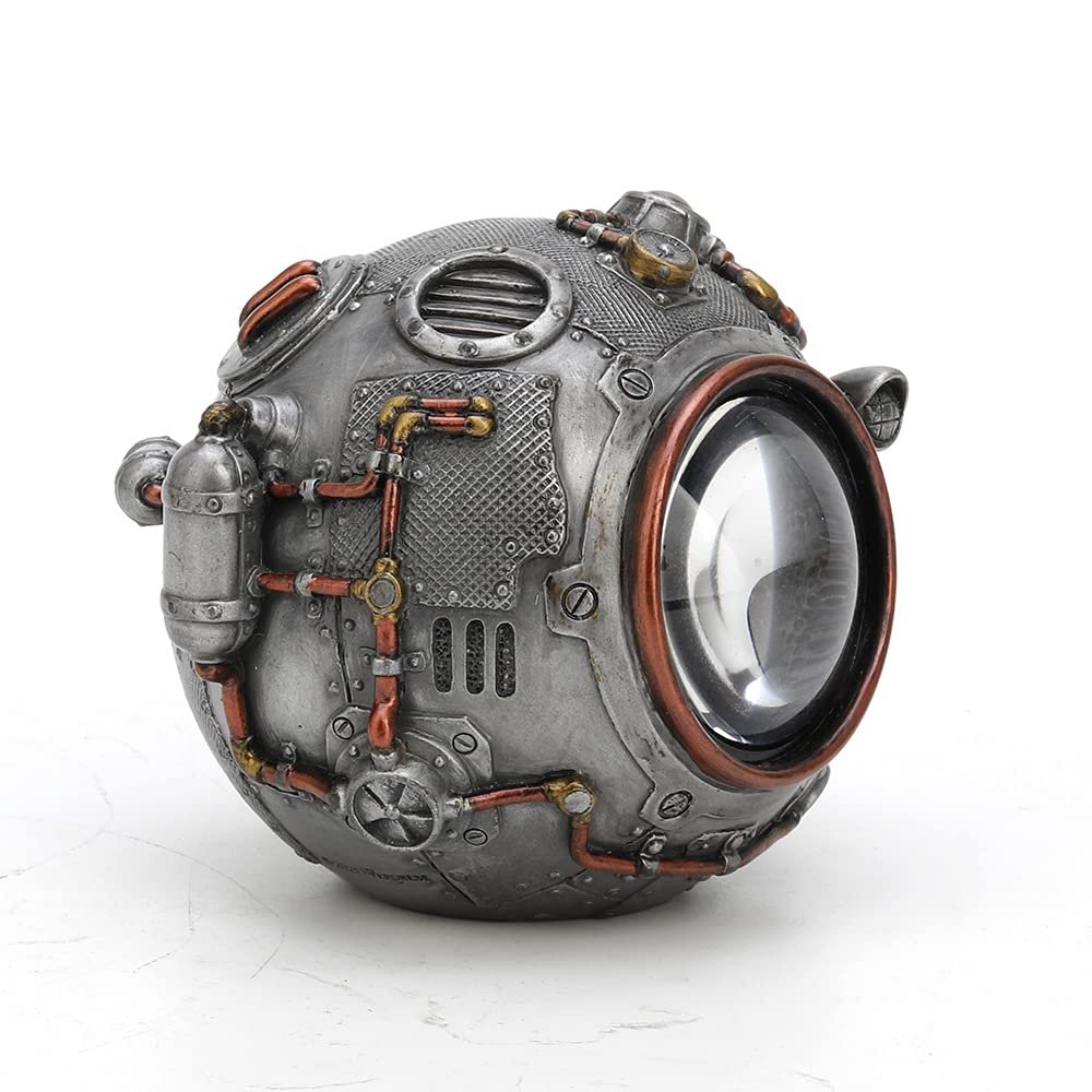 Veronese Design 3 3/8 Inch Tall Steampunk Orb from Outer Space Alien Collectible Cold Cast Pewter Finish Resin Sculpture