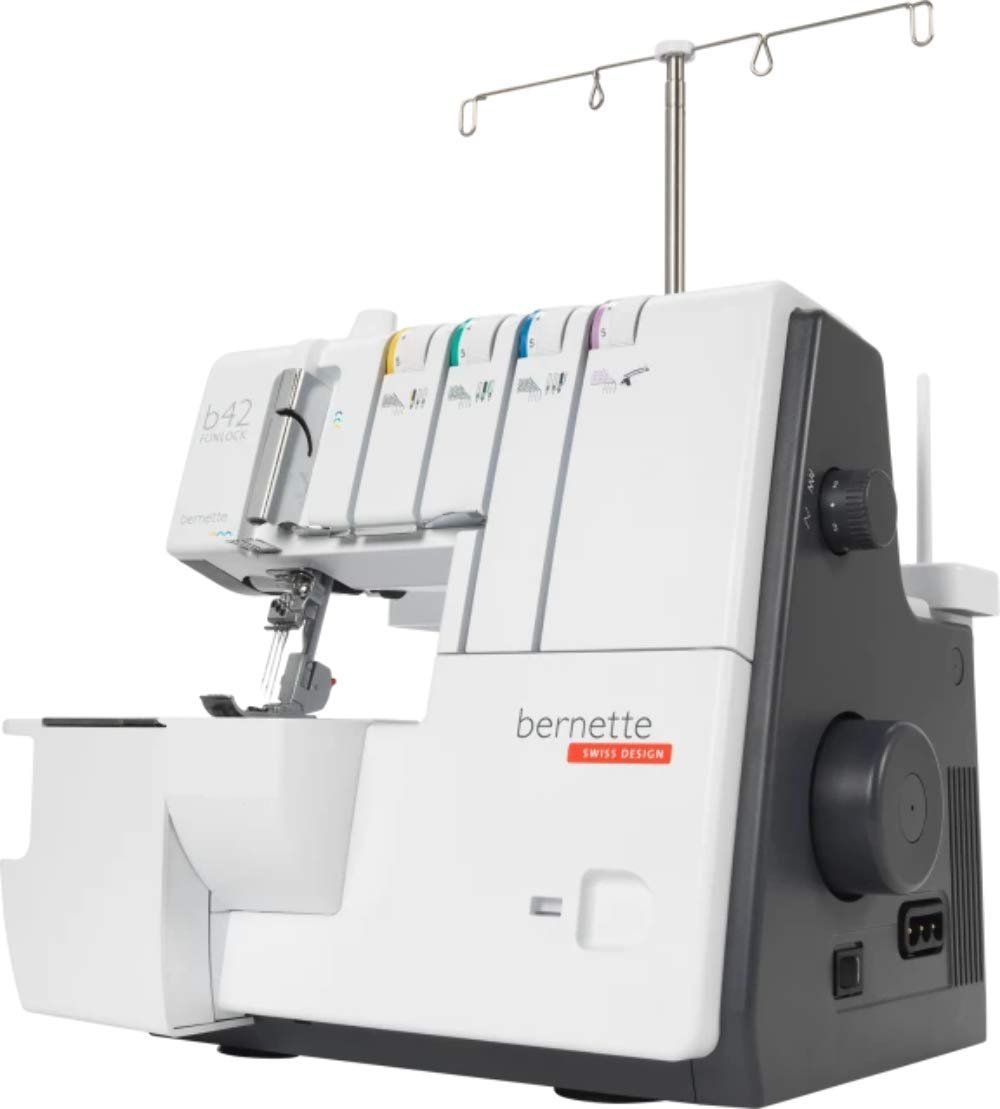Bernette B42 Funlock Coverstitch Machine with 3 Coverstitches, Chain Stitch, LED Light, Easy Threading, Presser Foot, Adjustable Setting, and Professional Finishing for Stretch and Knit Fabric