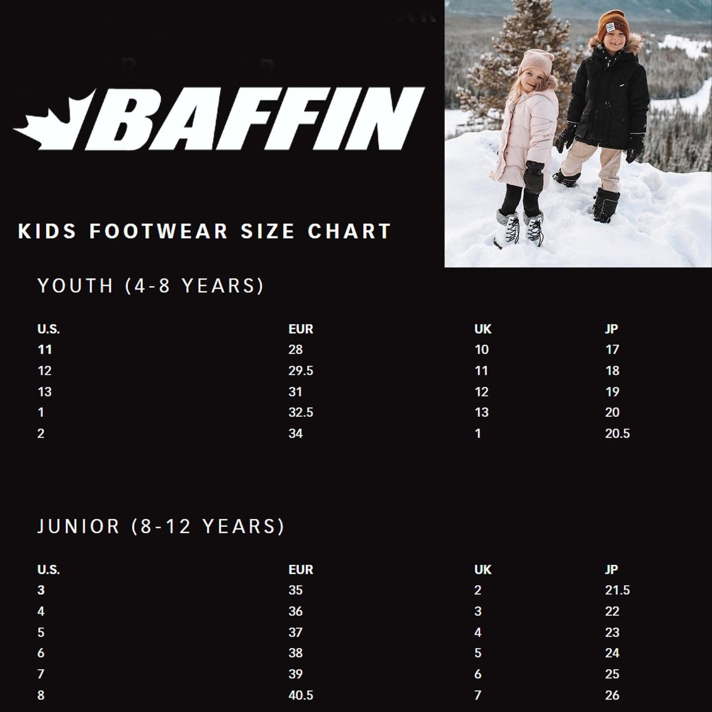Baffin Unisex Kids' PINETREE Waterproof Insulated Mid-Calf Winter Boots w/Comfort-Fit Inner Boot System & Arctic Rubber Base