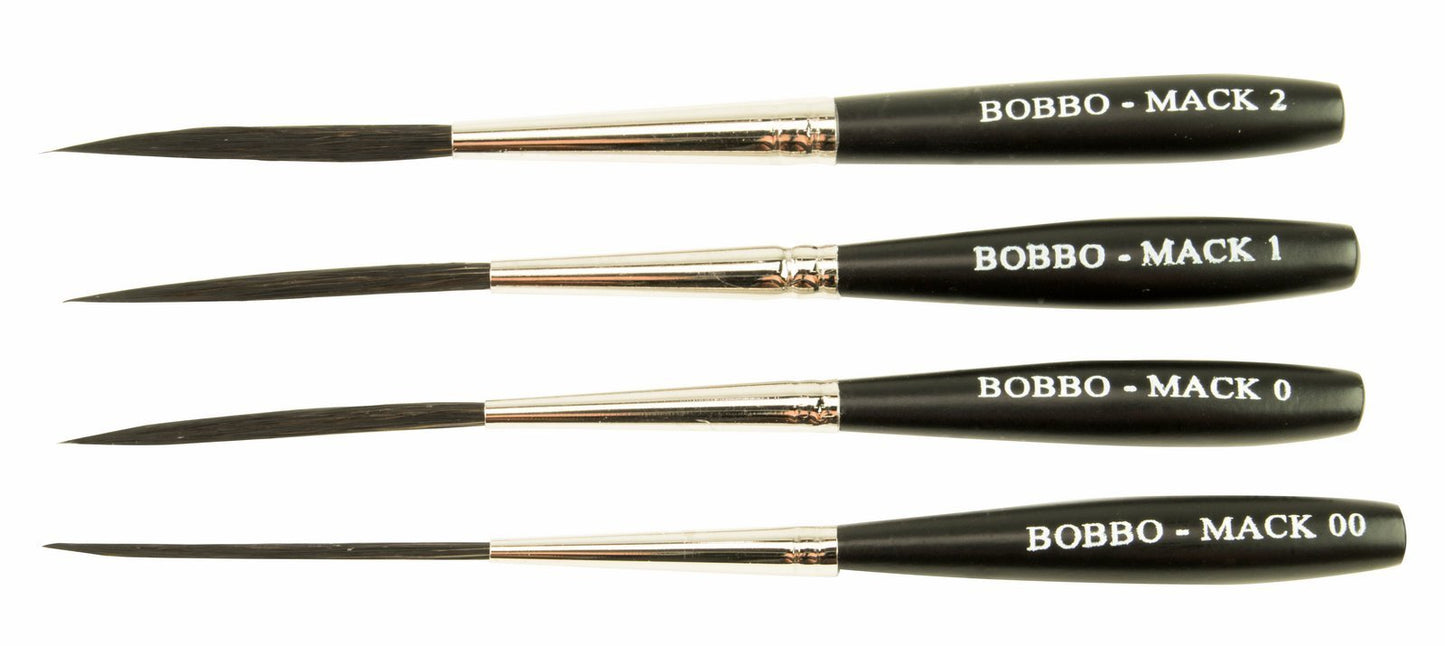 Set of 4 Sizes 00-2 Series Bobbo-Mack Super Quad 4 Action Scroll Pinstriper Brushes Blue Squirrel & Black Synthetic Hair