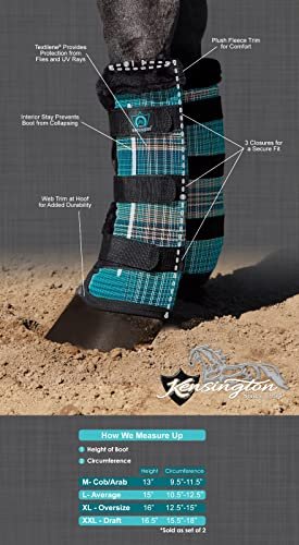 Kensington Natural Horse Fly Boots - Fleece Trimmed - Stay-Up Technology - Protection from Insect Bites and UV Rays - Sold in Pairs (2 Boots) - Medium - Tan
