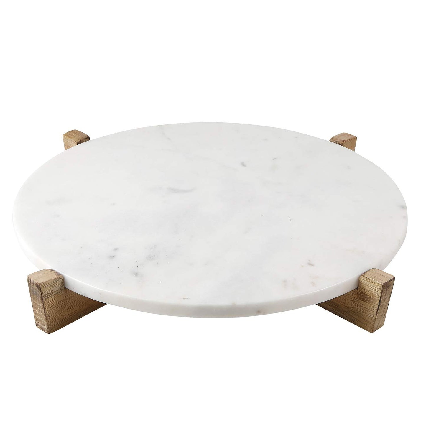 Santa Barbara Design Studio Table Sugar Marble Serving Tray with Mango Wood Stand, 14" Diameter, White