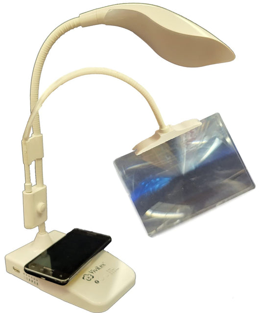 ViviLux LED Task Lamp with Wireless Charger, USB Port and Flexible Neck; Rechargeable Battery Powered, Lightweight and Compact Desk or Table Lamp with 3X Optical Grade Magnifier