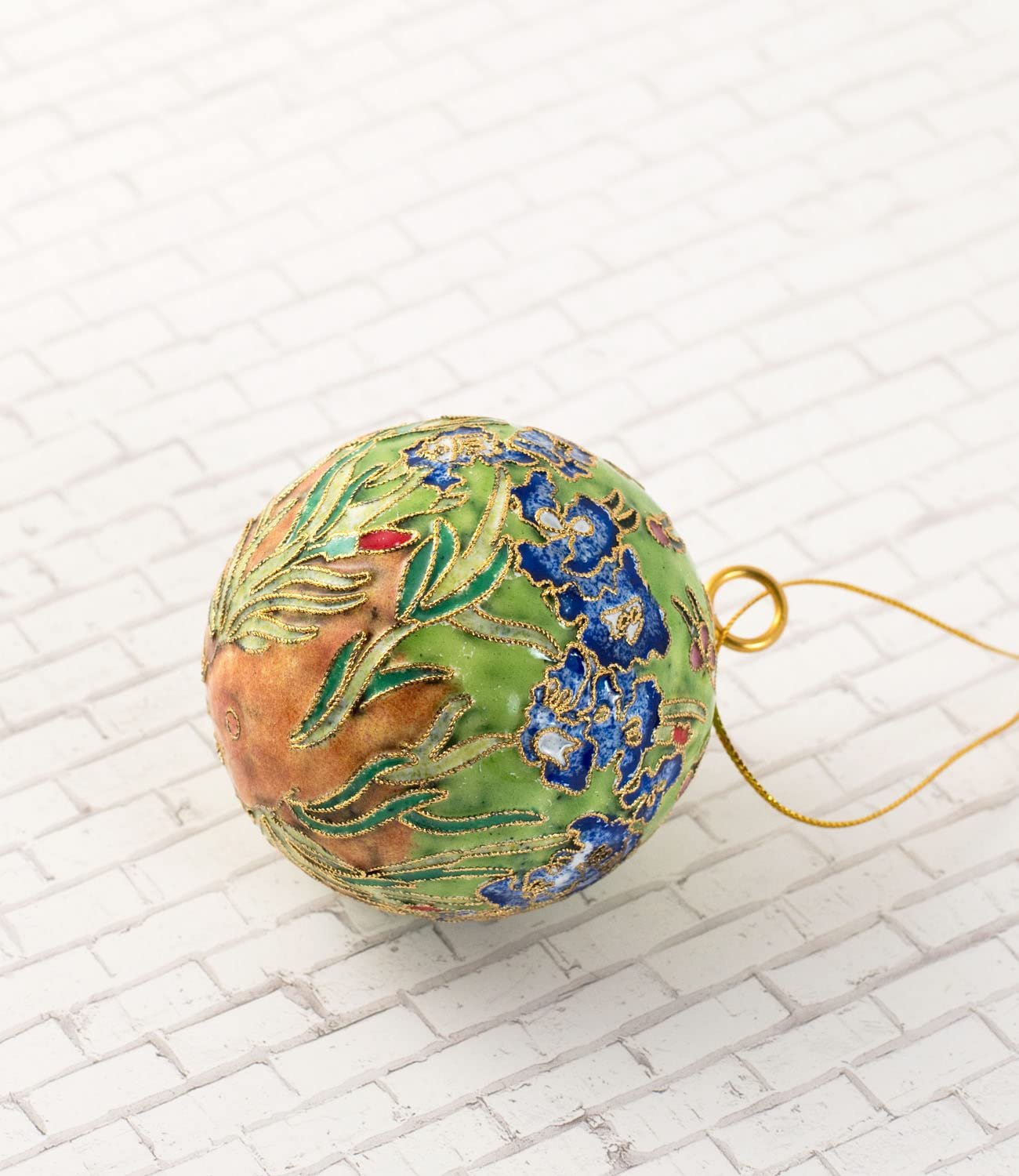 Value Arts Handmade Cloisonne Van Gogh Lime Green Irises Ball Ornament
