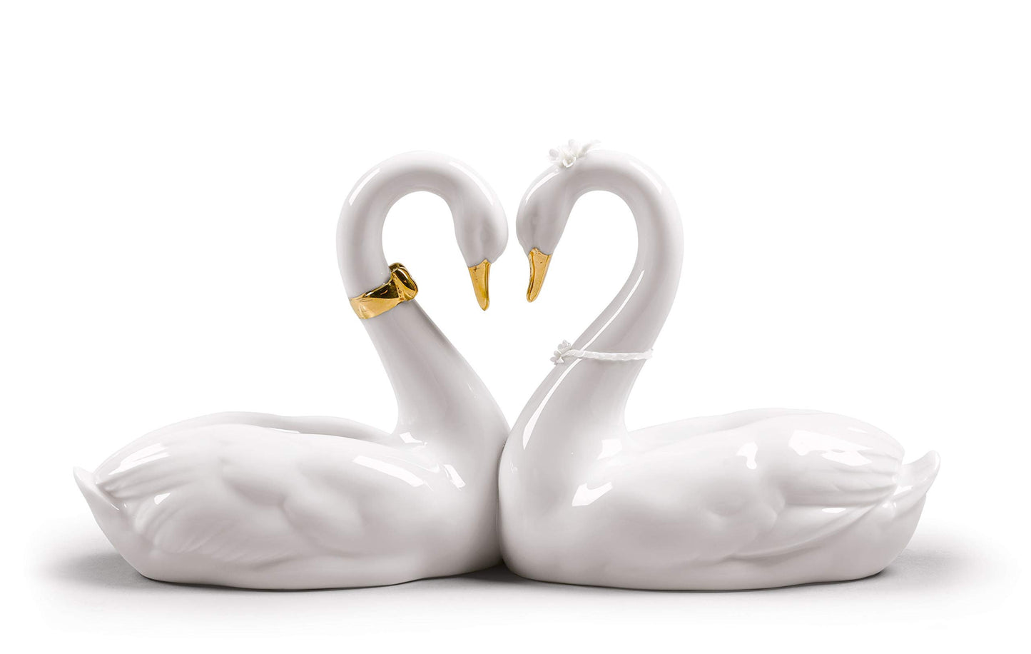 LLADRÓ Endless Love Swans Figurine. Golden Luster. Porcelain Swan Figure.