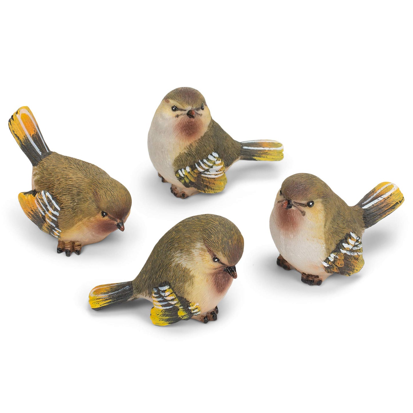 RAZ Imports Striped Wing Bird 2.5 x 2.25 inch Resin Decorative Tabletop Figurine Set of 4, Sage Green