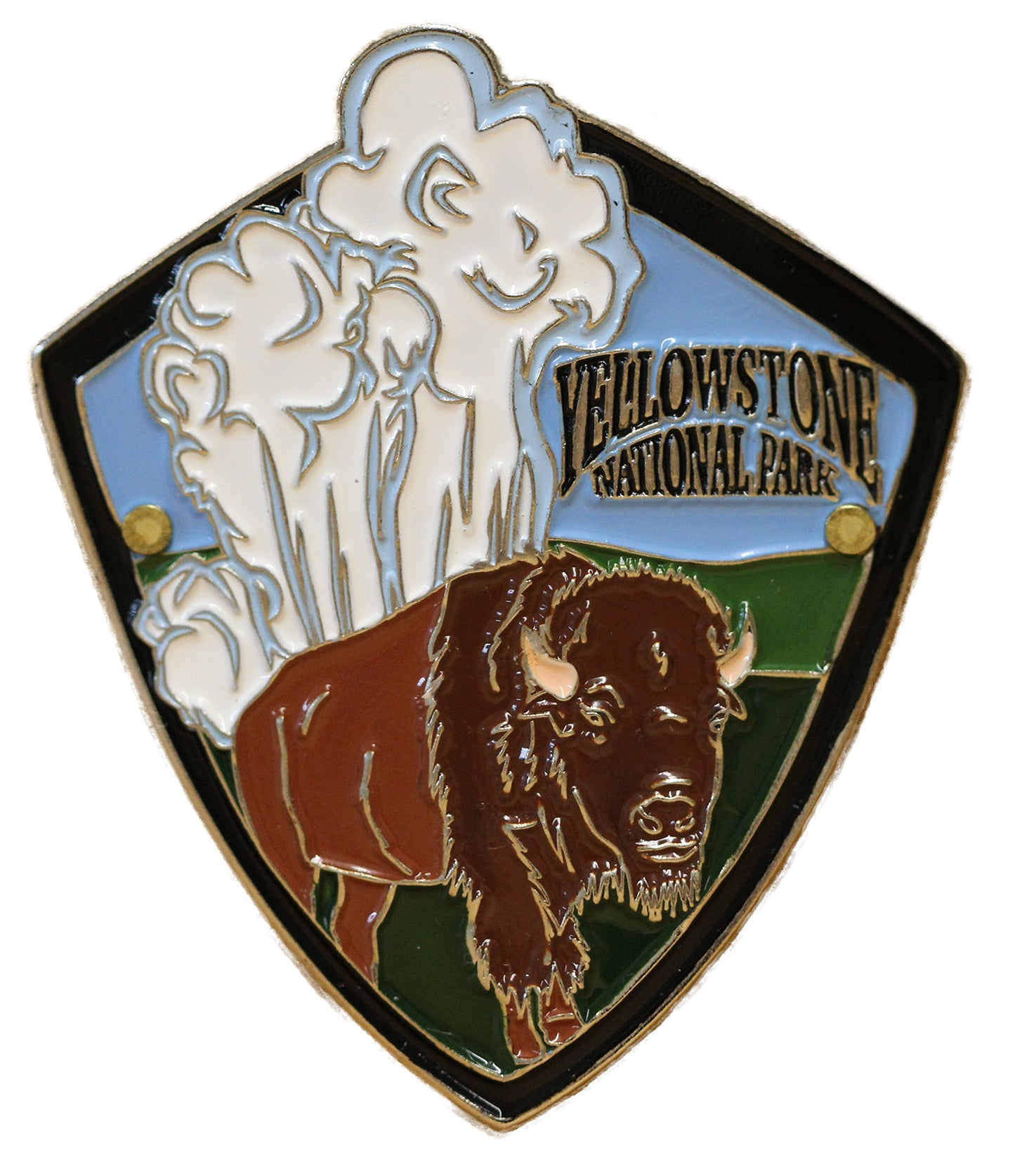 L W Bristol Classics Yellowstone National Park - Buffalo & Geyser - Hiking Stick Medallion
