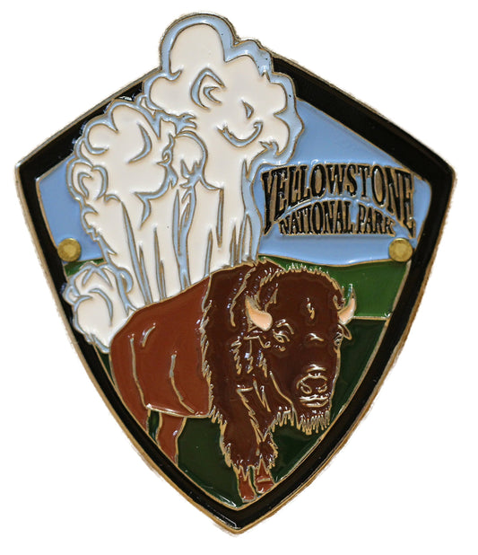 L W Bristol Classics Yellowstone National Park - Buffalo & Geyser - Hiking Stick Medallion