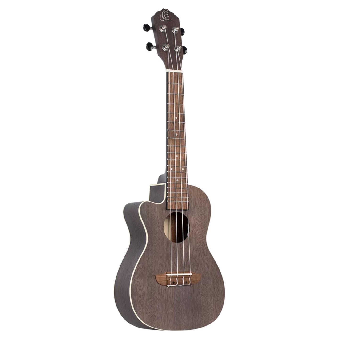Ortega Guitars, 4-String Earth Series Concert Left-Handed Acoustic/Electric Ukulele, Transparent Black, (RUCOAL-CE-L)
