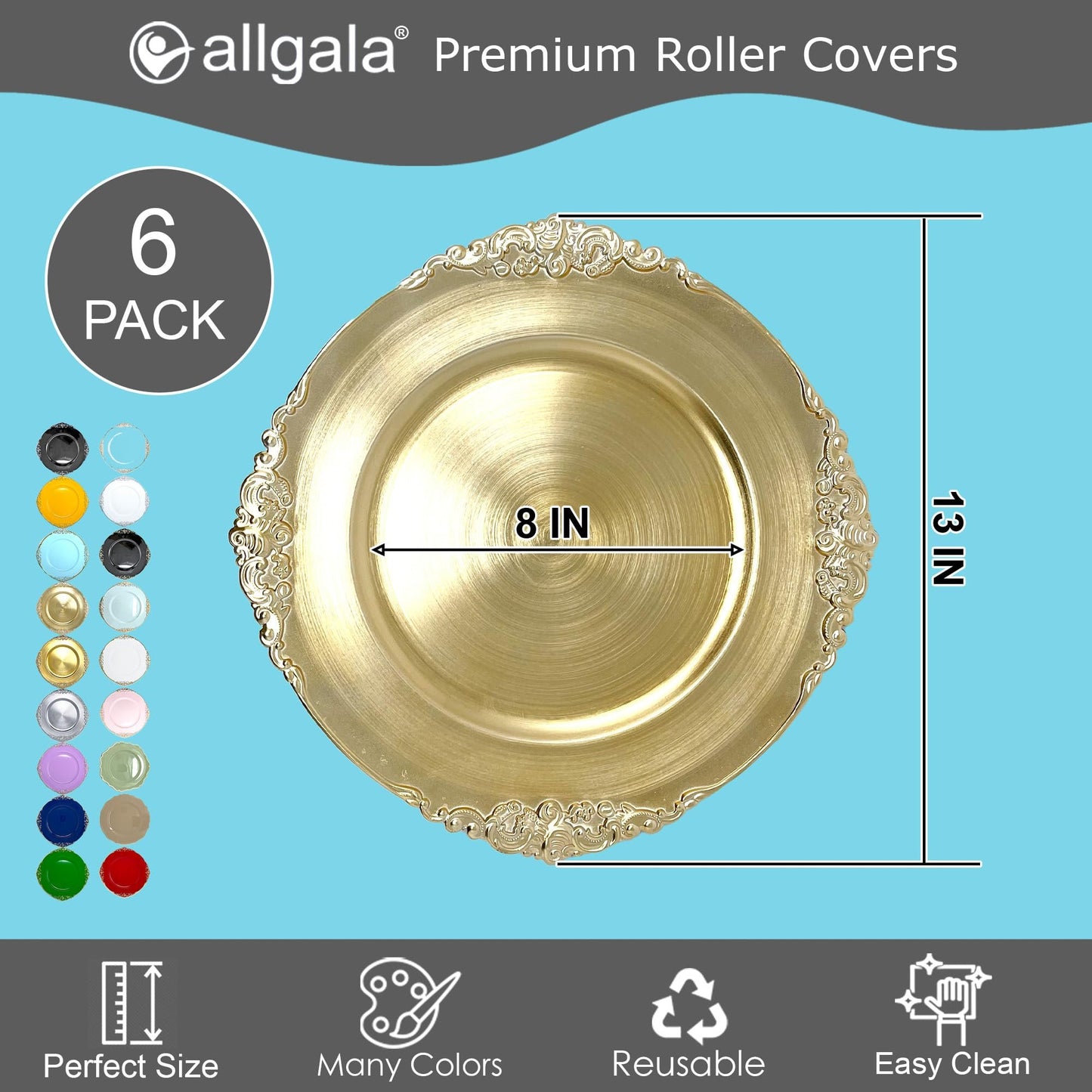 allgala Heavy Quality Round Charger Plates - Elegant Gold Chargers for Dinner Plates