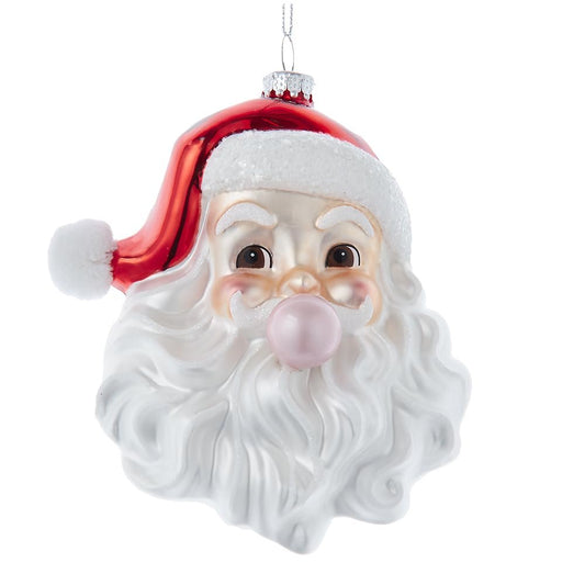 Kurt Adler 5.25 Inch Glass Santa Head with Bubble Gum Ornament