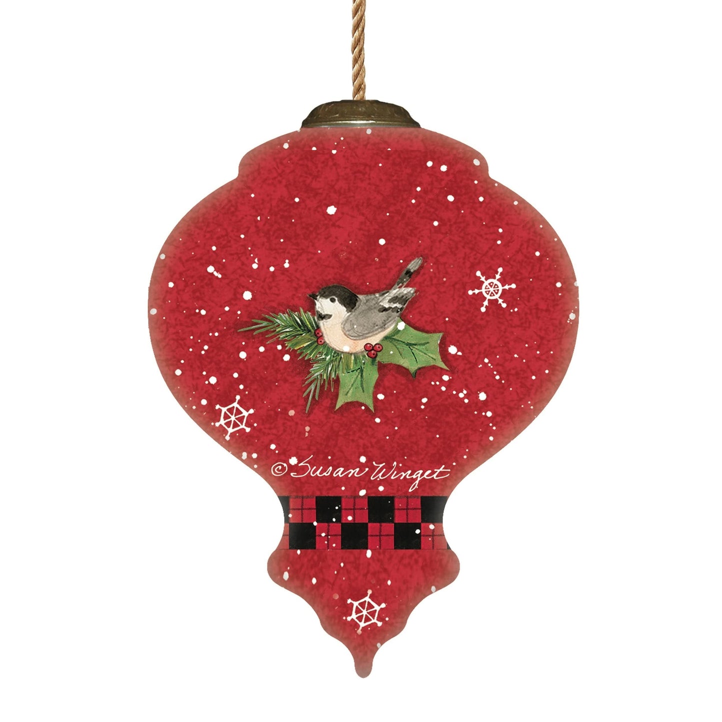 Inner Beauty 2011004 Woodland Plaid Pals Snowman Glass Ornament, 3.75-inch Length