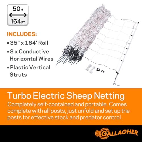 Gallagher 35" x 164' Electric Net Fence for Goats, Sheep, Garden Protection & Predator Control | Heavy-Duty Braided Turbo Wire Livestock Netting | Portable, Reusable Fence for Homesteads & Ranches